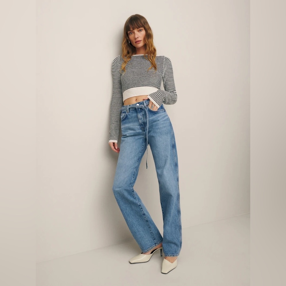 NWT Reformation Val Belted Mid Rise Straight Jeans
